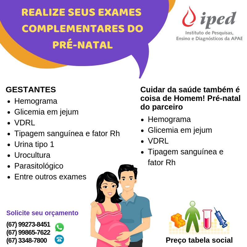 Realize seus exames complementares do Pré-natal no IPED/APAE – APAE de  Campo Grande